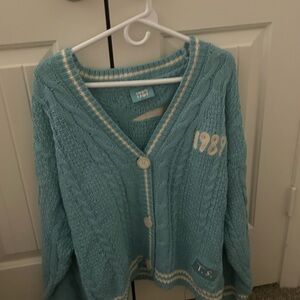 Taylor Swift 1989 Cárdigan- Women's Teal Cable Knit Cardigan.
